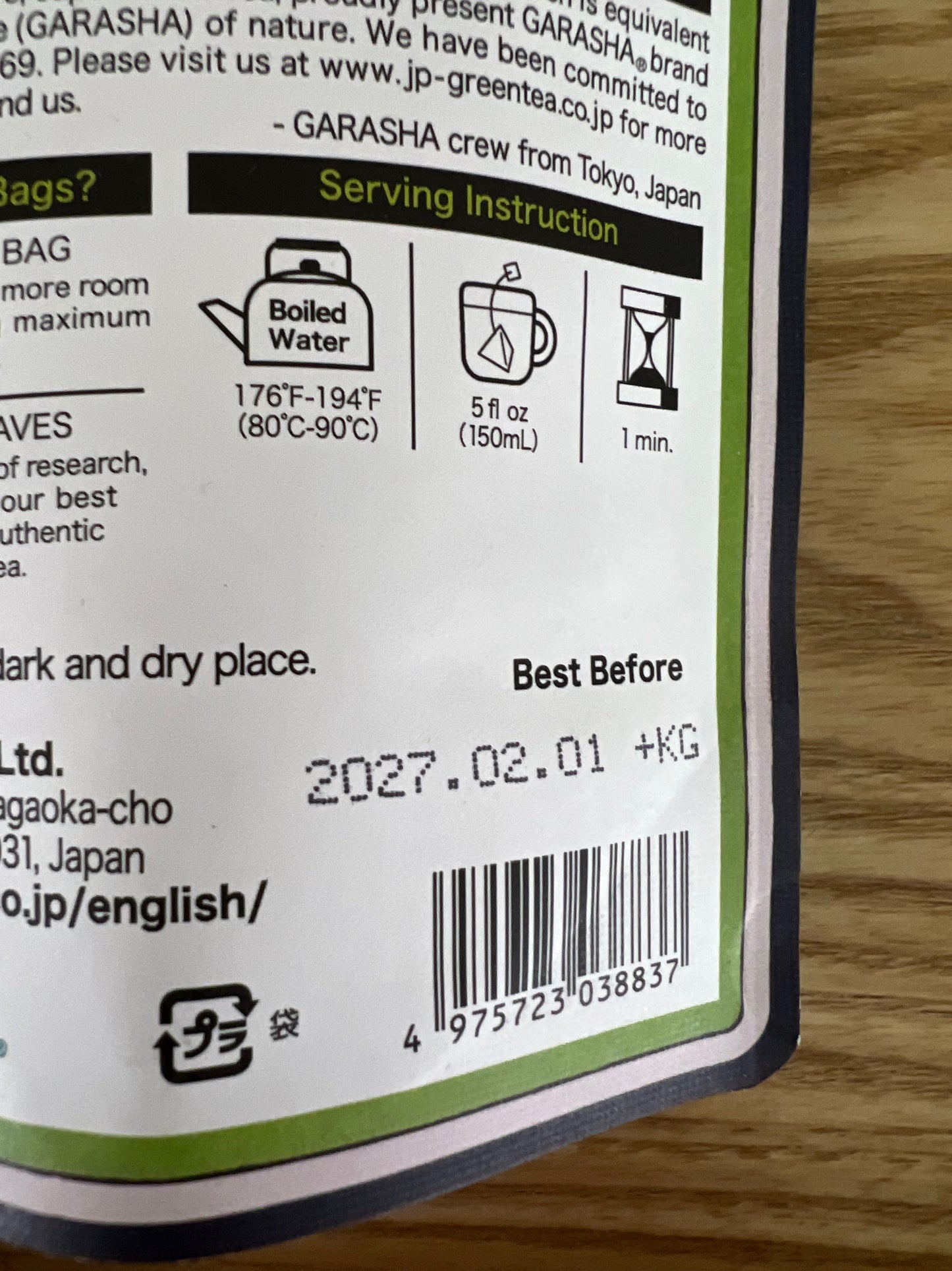 GARASHA Green Tea 2.1g X 10 bags